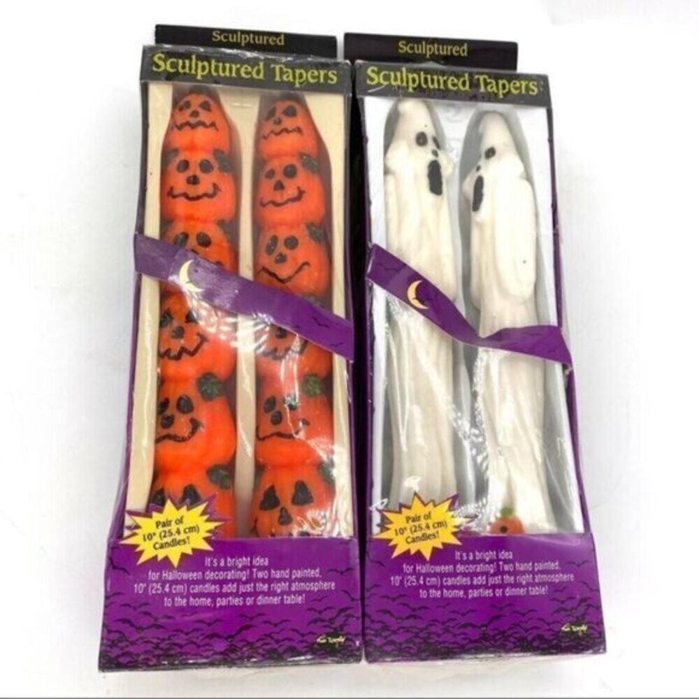 Vintage Fun World Scream Ghost and Pumpkin Taper Candles